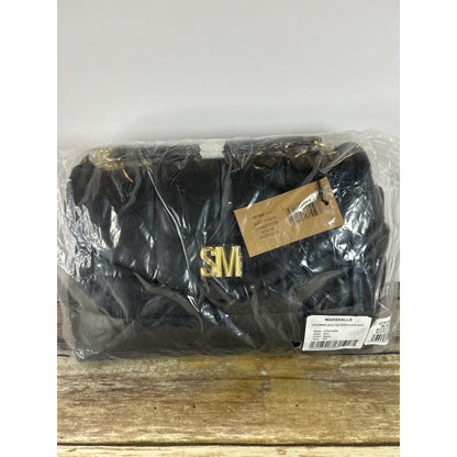 Steve Madden Coleman Black Quilted Shoulder Bag With Gold Monogram Detail & Chain Strap