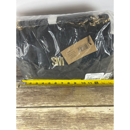 Steve Madden Coleman Black Quilted Shoulder Bag With Gold Monogram Detail & Chain Strap