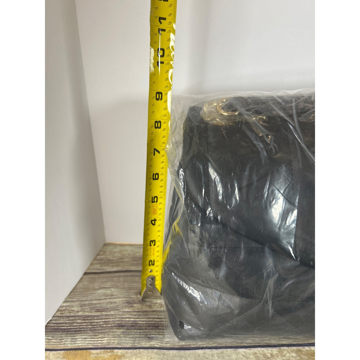 Steve Madden Coleman Black Quilted Shoulder Bag With Gold Monogram Detail & Chain Strap