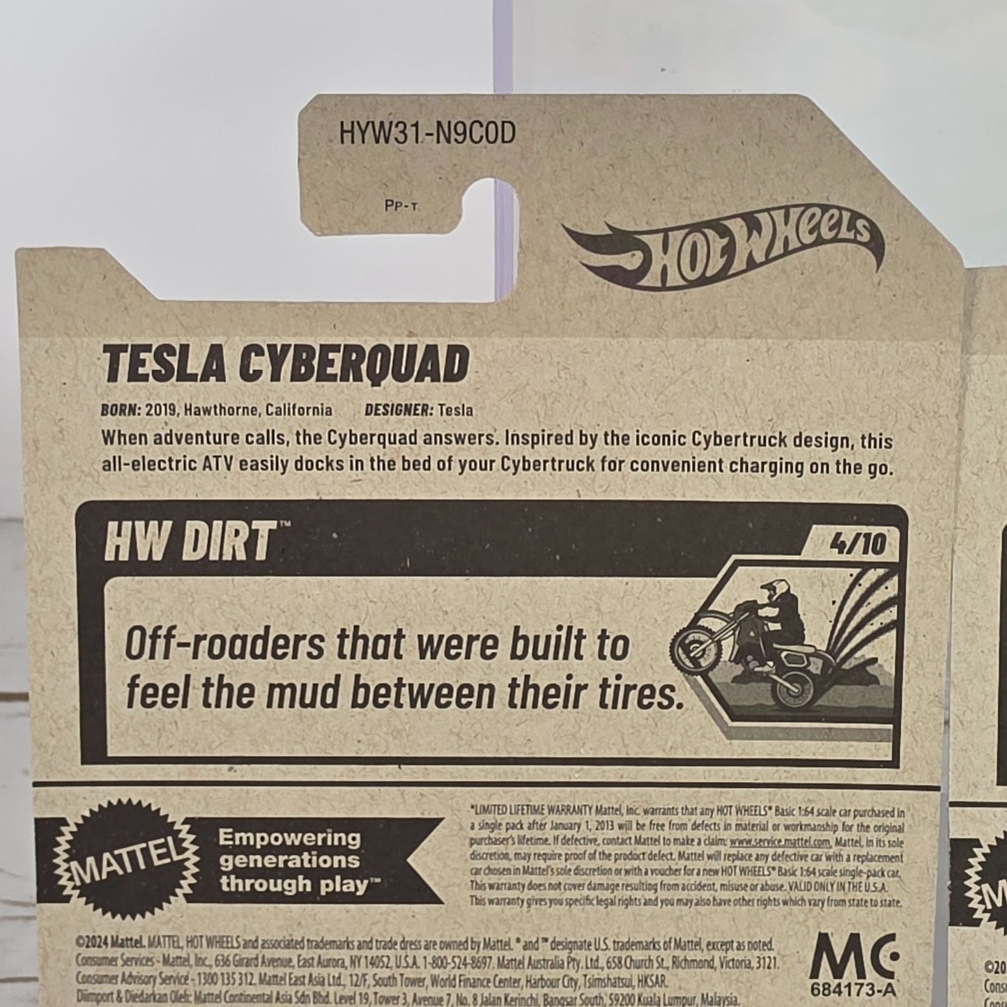Hot Wheels Tesla Cyberquad HW Dirt Die-Cast Collectible 82/250 Limited Edition New For 2025