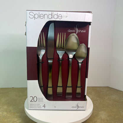 New NIB David Shaw Splendide 20 Piece Stainless Steel Flatware Set Style# 9850504
