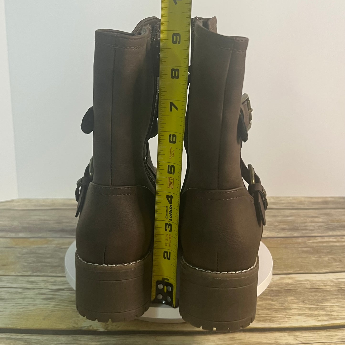 New GLOBALWIN Women’s Brown Faux Leather Mid Calf Biker Boots Size 9 Style 19YY19-3