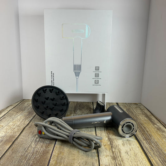 Plasma 110.000 RPM BLDC Hair Dryer W/ Diffuser & Nozzle Magnetic Attachments Gray