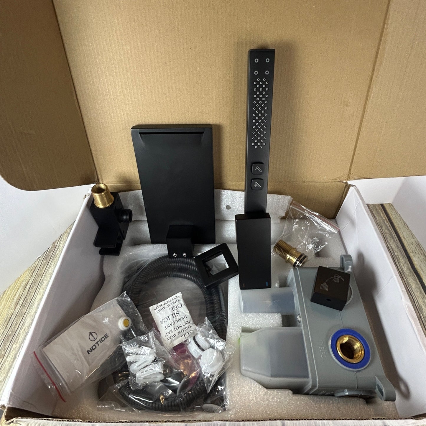 Hoimpro Wall Mount Bathtub Faucet Set With Waterfall Tub Spout & Handheld Sprayer Matte Black