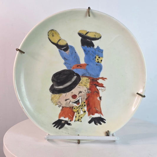 Vintage 1964 Barry Leighton Jones Original Signed Hand Painted Clown Ceramic Plate