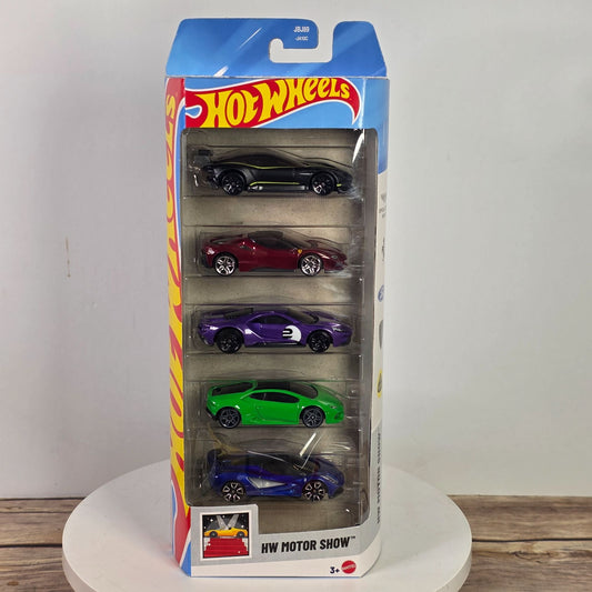 🔥 VHTF FERRARI 🔥 Hot Wheels 2025 HW Motor Show 5-Pack NIP - ASTON LAMBO LOTUS FORD