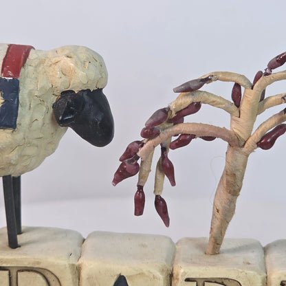 Blossom Bucket Suzi Skoglund "God Bless This Land" Sheep Figurine With Flag