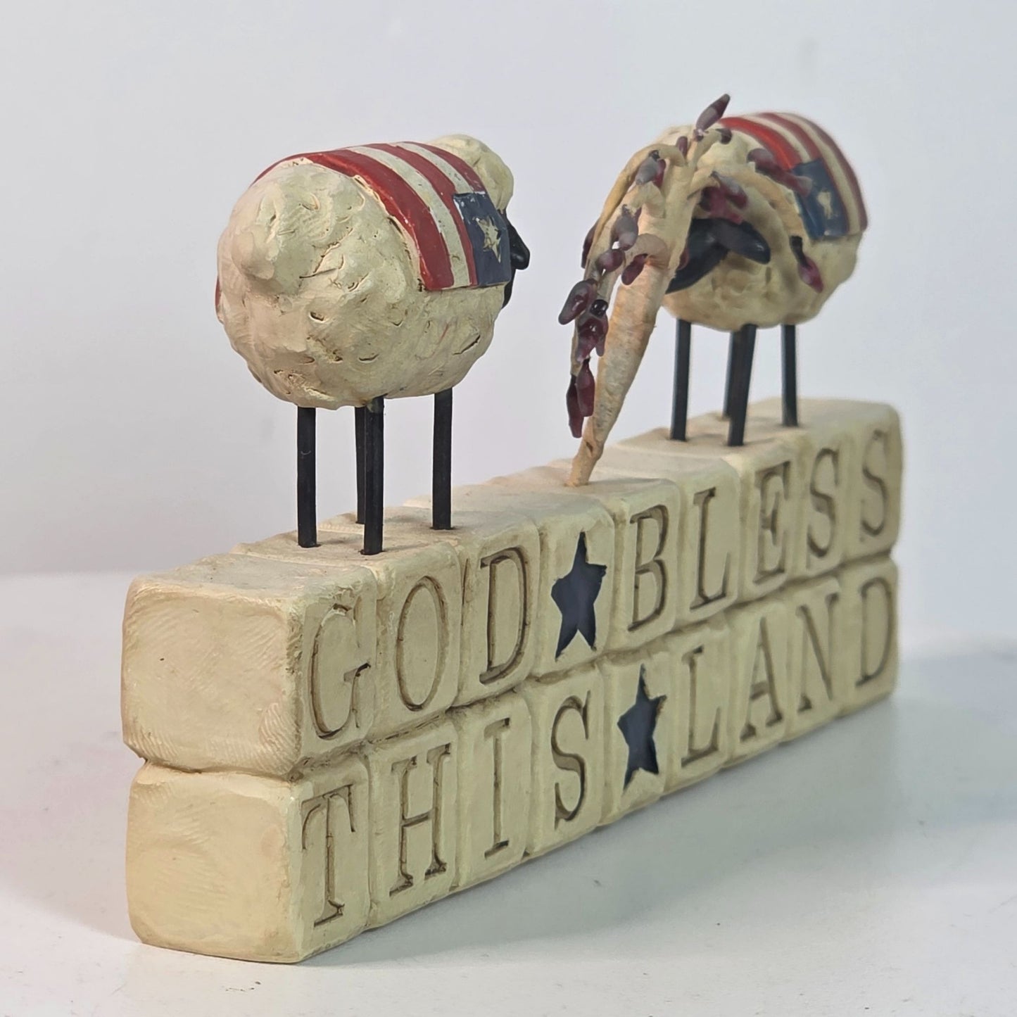 Blossom Bucket Suzi Skoglund "God Bless This Land" Sheep Figurine With Flag