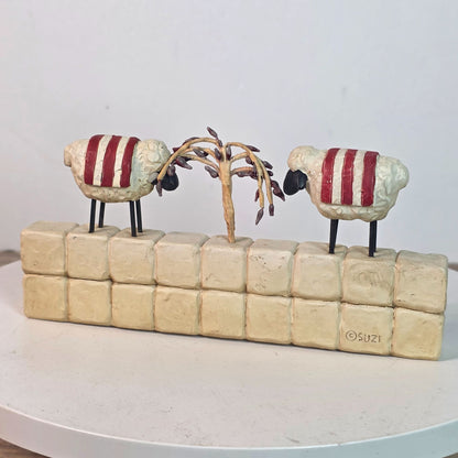 Blossom Bucket Suzi Skoglund "God Bless This Land" Sheep Figurine With Flag