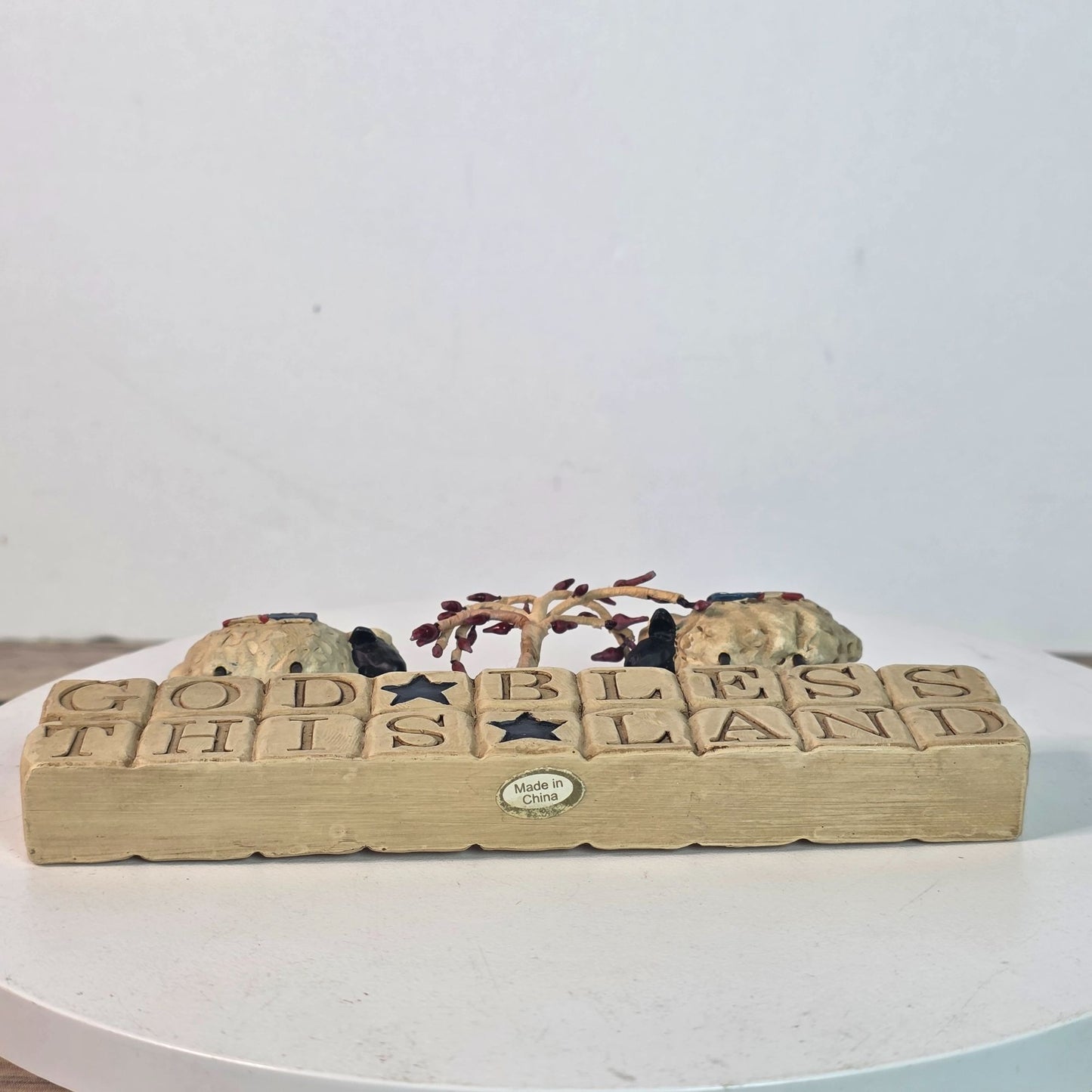 Blossom Bucket Suzi Skoglund "God Bless This Land" Sheep Figurine With Flag