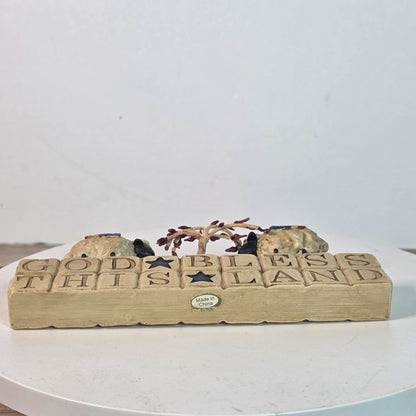 Blossom Bucket Suzi Skoglund "God Bless This Land" Sheep Figurine With Flag