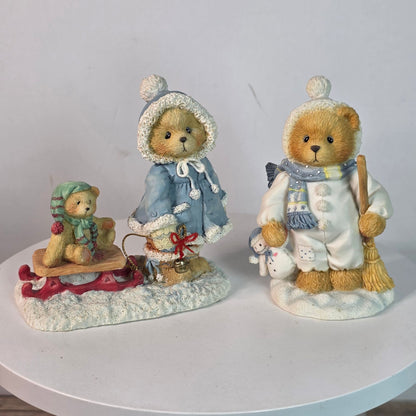Vintage 90s Cherished Teddies Collectible Figurines "Mary A Special Friend Warms The Season" & "Earl Warm Hearted Friends" Winter Holiday