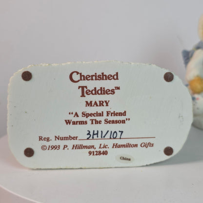 Vintage 90s Cherished Teddies Collectible Figurines "Mary A Special Friend Warms The Season" & "Earl Warm Hearted Friends" Winter Holiday