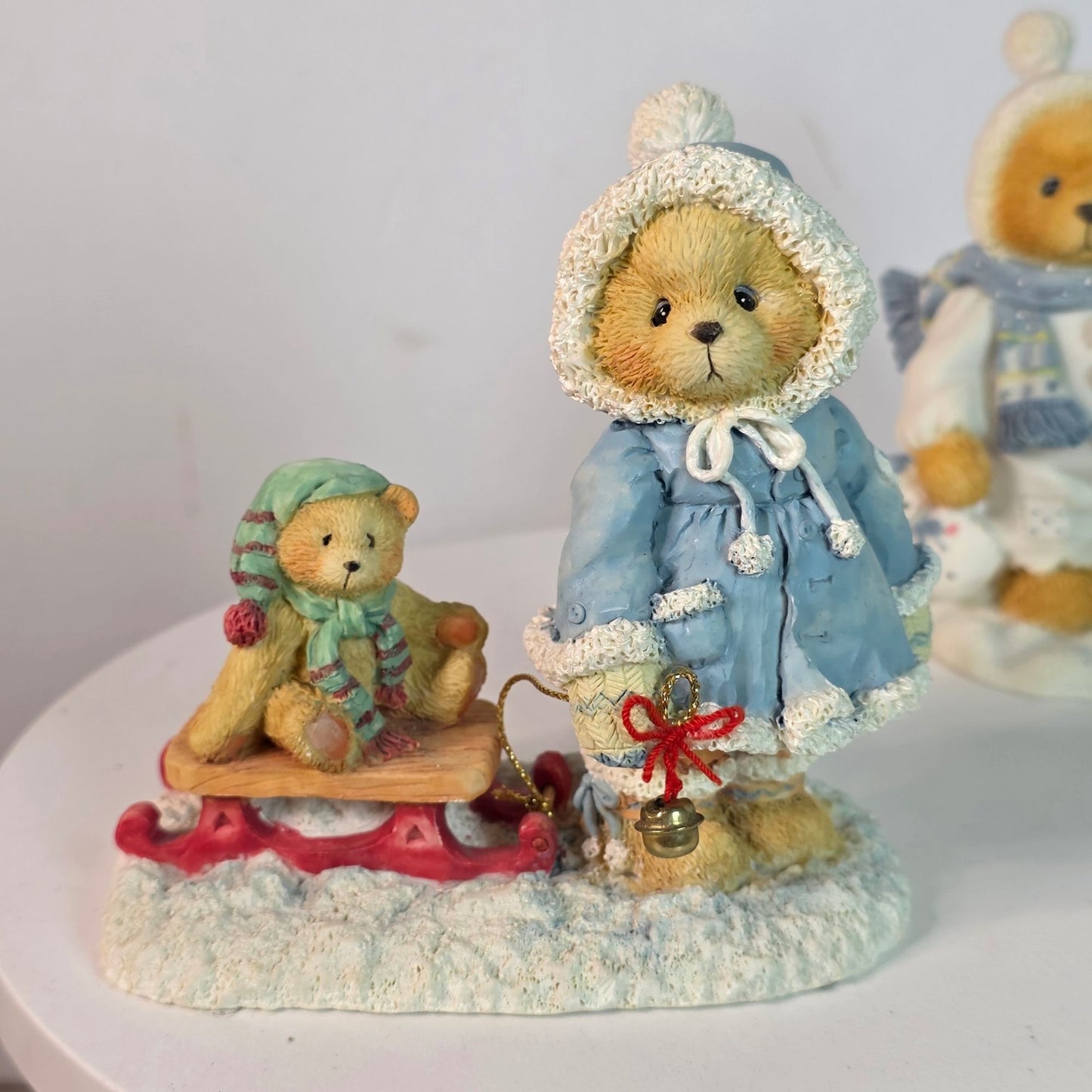 Vintage 90s Cherished Teddies Collectible Figurines "Mary A Special Friend Warms The Season" & "Earl Warm Hearted Friends" Winter Holiday