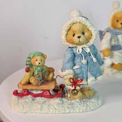 Vintage 90s Cherished Teddies Collectible Figurines "Mary A Special Friend Warms The Season" & "Earl Warm Hearted Friends" Winter Holiday