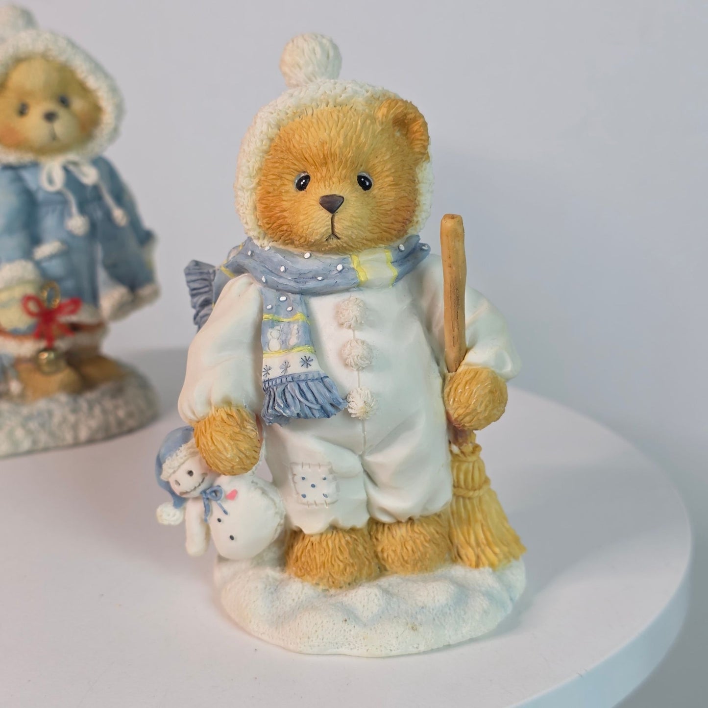 Vintage 90s Cherished Teddies Collectible Figurines "Mary A Special Friend Warms The Season" & "Earl Warm Hearted Friends" Winter Holiday