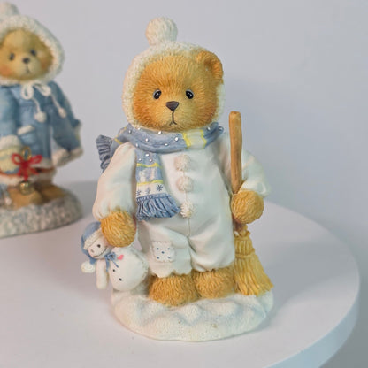 Vintage 90s Cherished Teddies Collectible Figurines "Mary A Special Friend Warms The Season" & "Earl Warm Hearted Friends" Winter Holiday