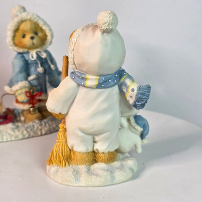 Vintage 90s Cherished Teddies Collectible Figurines "Mary A Special Friend Warms The Season" & "Earl Warm Hearted Friends" Winter Holiday