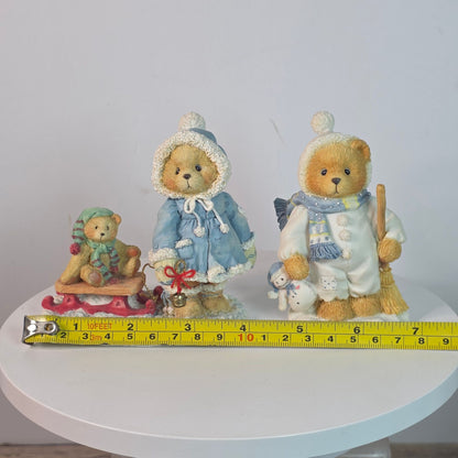 Vintage 90s Cherished Teddies Collectible Figurines "Mary A Special Friend Warms The Season" & "Earl Warm Hearted Friends" Winter Holiday