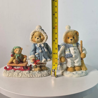 Vintage 90s Cherished Teddies Collectible Figurines "Mary A Special Friend Warms The Season" & "Earl Warm Hearted Friends" Winter Holiday