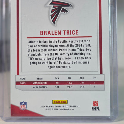 New 2024 Panini Donruss Elite #120 Bralen Trice Falcons DL Rookie /99 Loader