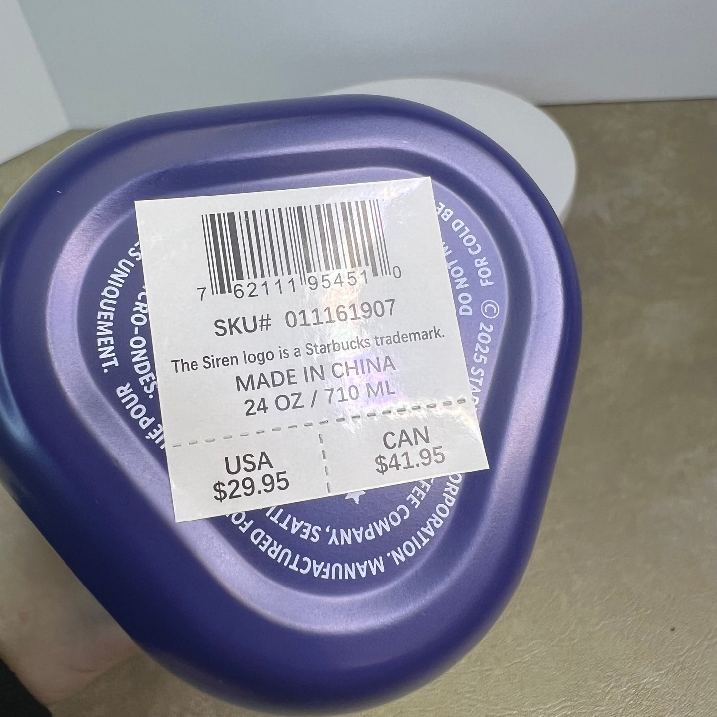 New Starbucks Purple Recycled Stainless-Steel Cold Cup – 24 fl oz #011161907