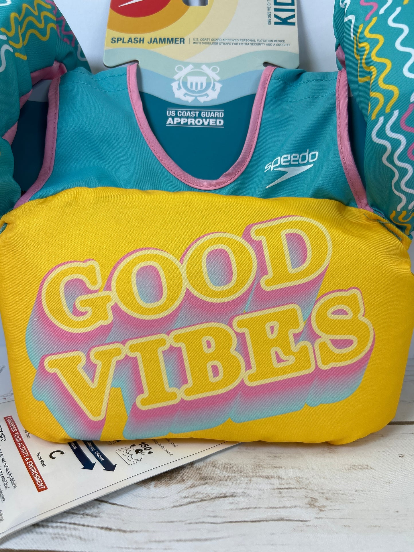 NWT New Kids Speedo Splash Jammer Good Vibes 33-55lbs PFD