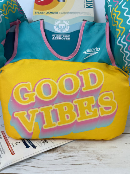 NWT New Kids Speedo Splash Jammer Good Vibes 33-55lbs PFD