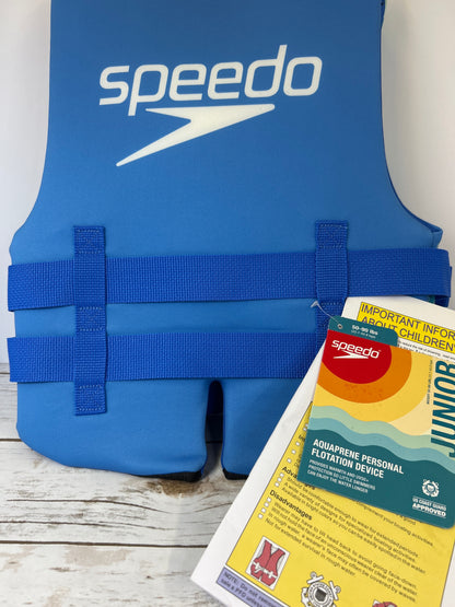 NWT New Speedo Youth PFD Life Jacket Vest Blue Sketch Stripe. 50-90 lbs