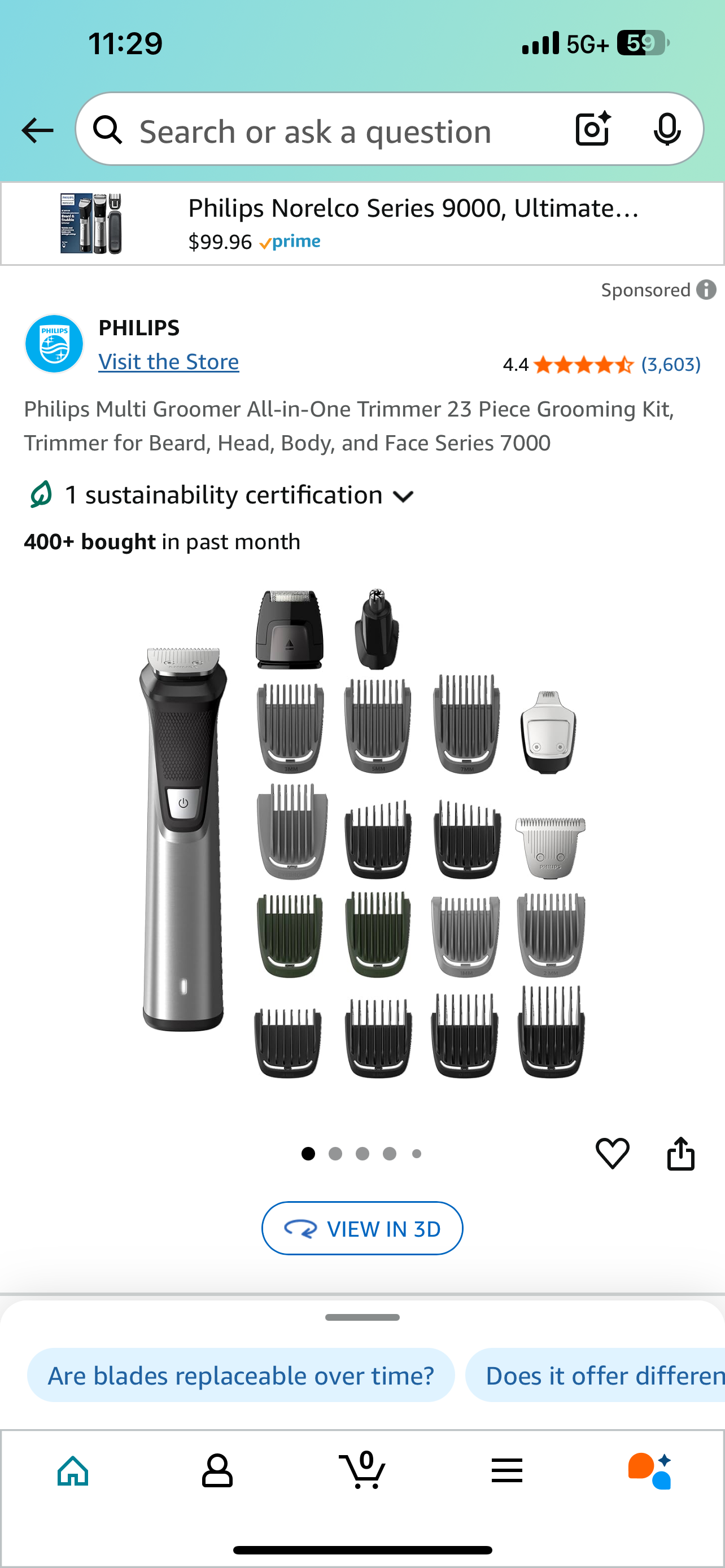NIB New Philips Norelco Multigroomer All-in-One Trimmer Series 7000, 23 Piece Mens Grooming Kit, Trimmer for Beard, Head, Body, and Face, NO Blade Oil Needed, MG7750/49