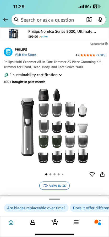 NIB New Philips Norelco Multigroomer All-in-One Trimmer Series 7000, 23 Piece Mens Grooming Kit, Trimmer for Beard, Head, Body, and Face, NO Blade Oil Needed, MG7750/49