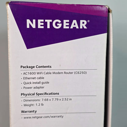 Netgear AC1600 WiFi Cable Modem Router C6250 Dual Band Gigabit - Up To 680 Mbps Speed