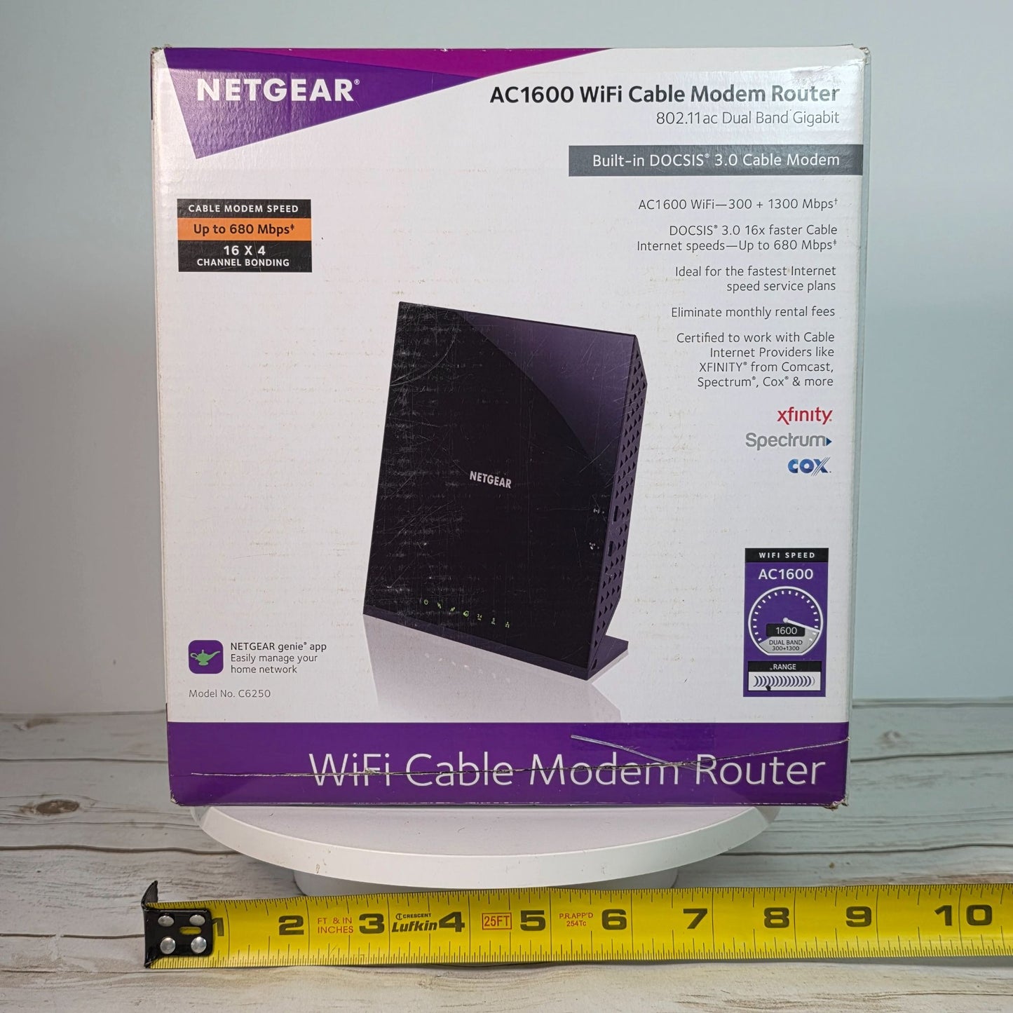 Netgear AC1600 WiFi Cable Modem Router C6250 Dual Band Gigabit - Up To 680 Mbps Speed