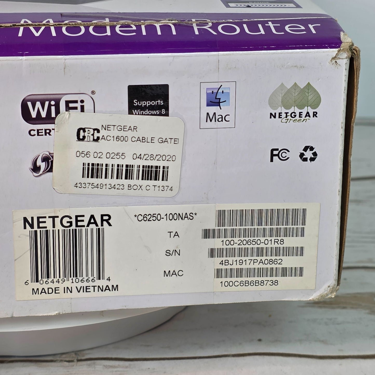 Netgear AC1600 WiFi Cable Modem Router C6250 Dual Band Gigabit - Up To 680 Mbps Speed