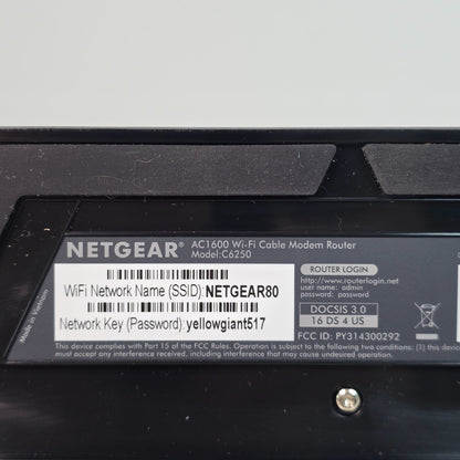 Netgear AC1600 WiFi Cable Modem Router C6250 Dual Band Gigabit - Up To 680 Mbps Speed
