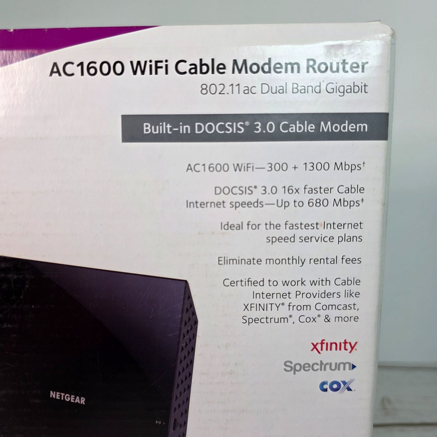 Netgear AC1600 WiFi Cable Modem Router C6250 Dual Band Gigabit - Up To 680 Mbps Speed