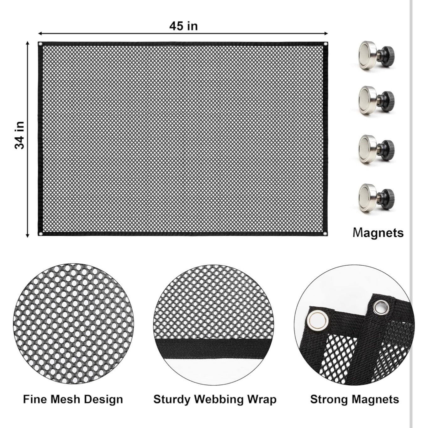 Magnetic Fireplace Screen Cover 45 X 34 Fine Mesh Shield W/ Sturdy Wrap & Strong Magnets For Safety