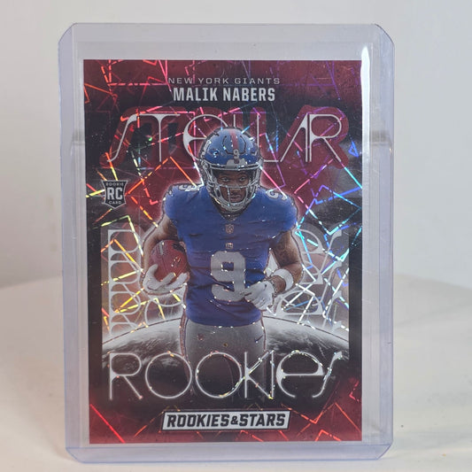 Malik Nabers Rookies & Stars 2024 Panini Stellar Rookies Football Card New York Giants RC Insert Holofoil Design