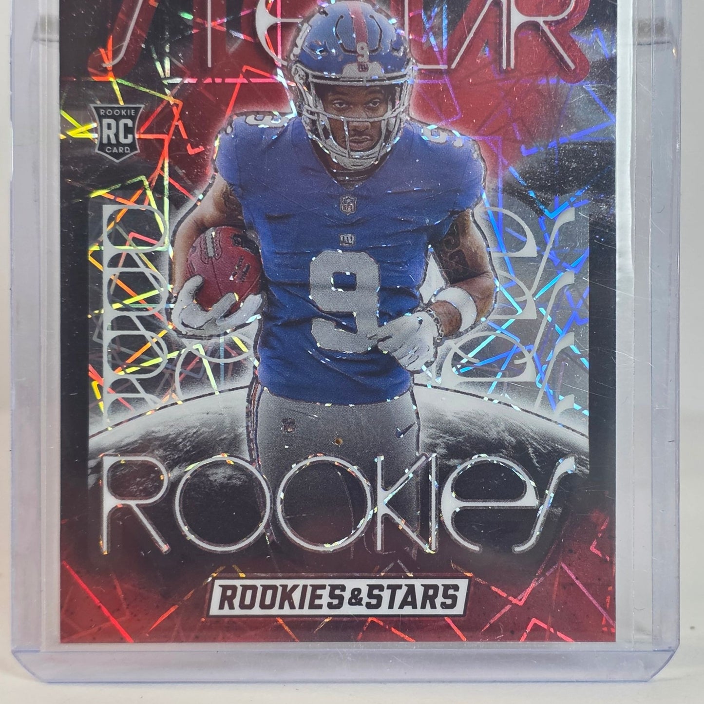 Malik Nabers Rookies & Stars 2024 Panini Stellar Rookies Football Card New York Giants RC Insert Holofoil Design