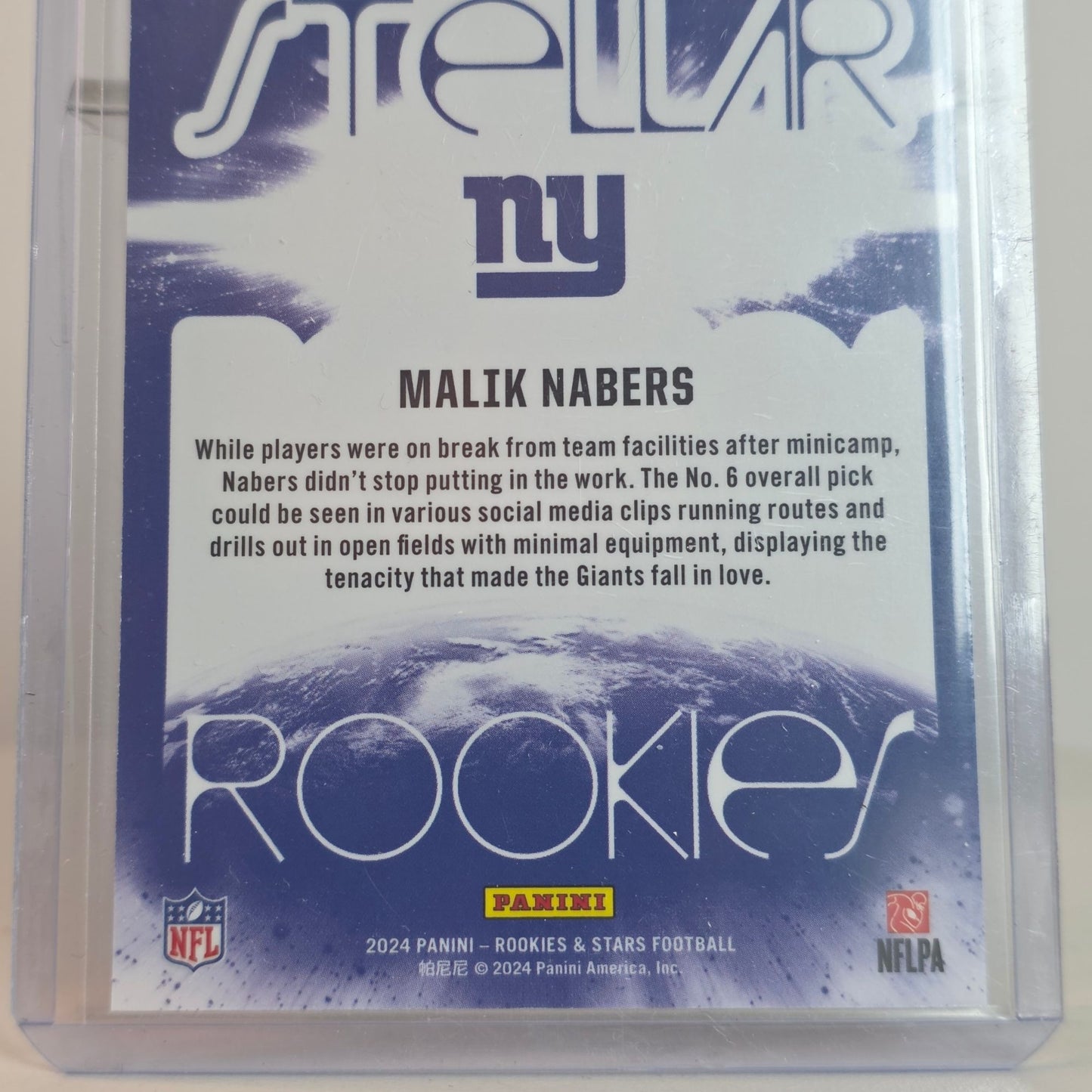 Malik Nabers Rookies & Stars 2024 Panini Stellar Rookies Football Card New York Giants RC Insert Holofoil Design