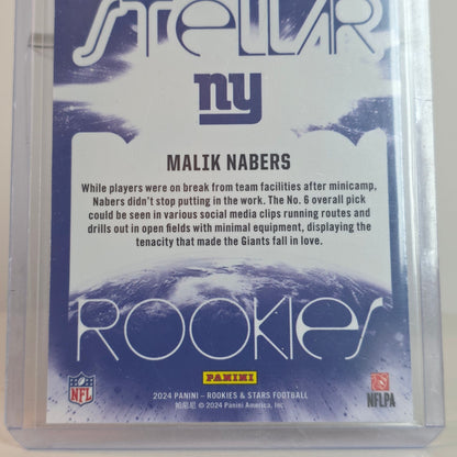 Malik Nabers Rookies & Stars 2024 Panini Stellar Rookies Football Card New York Giants RC Insert Holofoil Design
