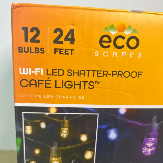 Eco Scapes Wi-Fi LED Shatterproof Cafe Lights 12 Bulbs 24 Feet 62 Colors