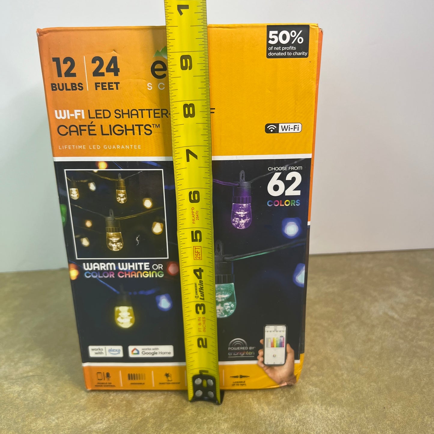 Eco Scapes Wi-Fi LED Shatterproof Cafe Lights 12 Bulbs 24 Feet 62 Colors