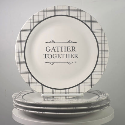 Set 4 Royal Norfolk Gather Together 8" Plates Farmhouse Plaid Stoneware New