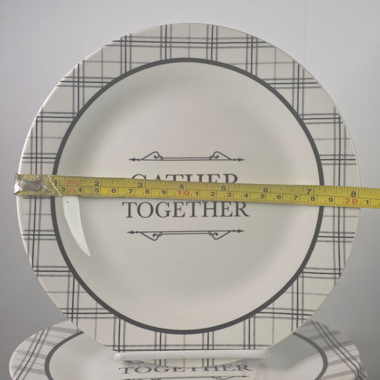 Set 4 Royal Norfolk Gather Together 8" Plates Farmhouse Plaid Stoneware New