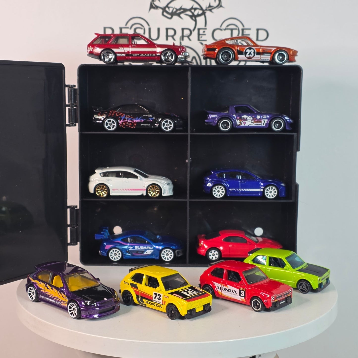 JDM Dream Lot! 12 Hot Wheels 1:64 Scale Die-Cast Cars SUBARU HONDA + Display Case!
