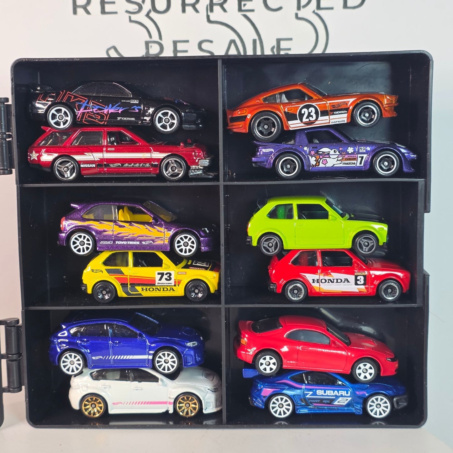 JDM Dream Lot! 12 Hot Wheels 1:64 Scale Die-Cast Cars SUBARU HONDA + Display Case!