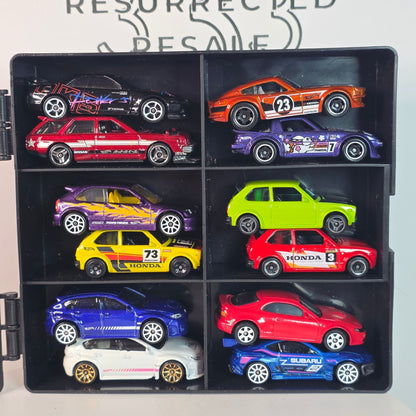 JDM Dream Lot! 12 Hot Wheels 1:64 Scale Die-Cast Cars SUBARU HONDA + Display Case!