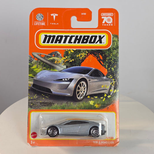 Matchbox Tesla Roadster Die-Cast Car 91/100 Limited Edition Silver 70th Anniversary Collectible New In Package