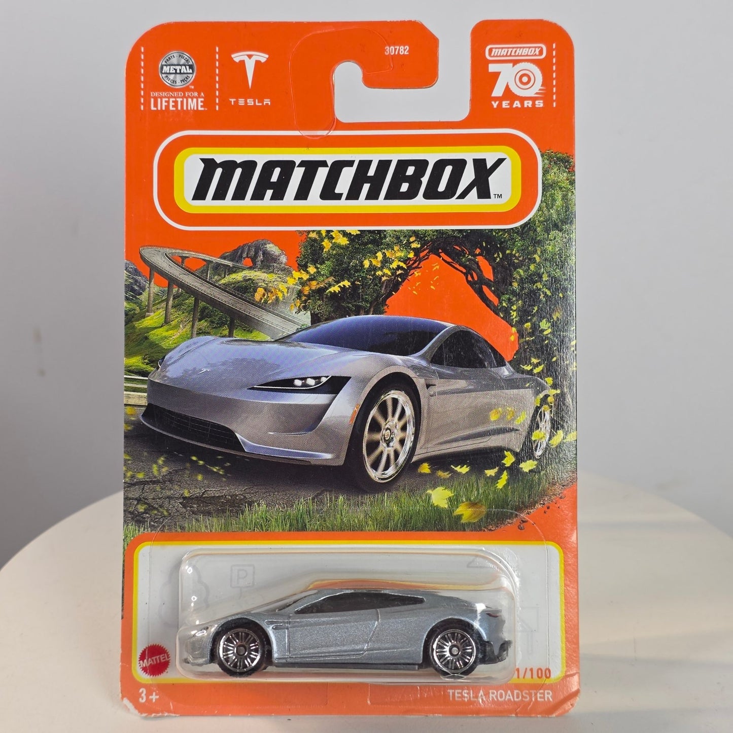Matchbox Tesla Roadster Die-Cast Car 91/100 Limited Edition Silver 70th Anniversary Collectible New In Package